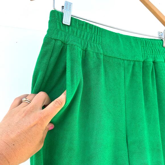 ME+EM 3 Piece Set Toweling Wide Leg Cropped Green Sweatpants Tank Polo 4 Cotton - Picture 12 of 15